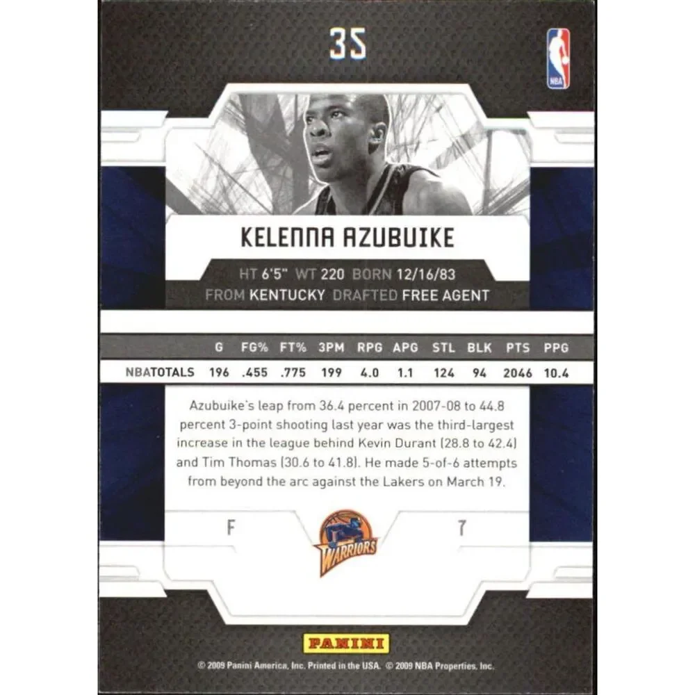 2009 Donruss Elite Basketball Card - #35 Kelenna Azubuike